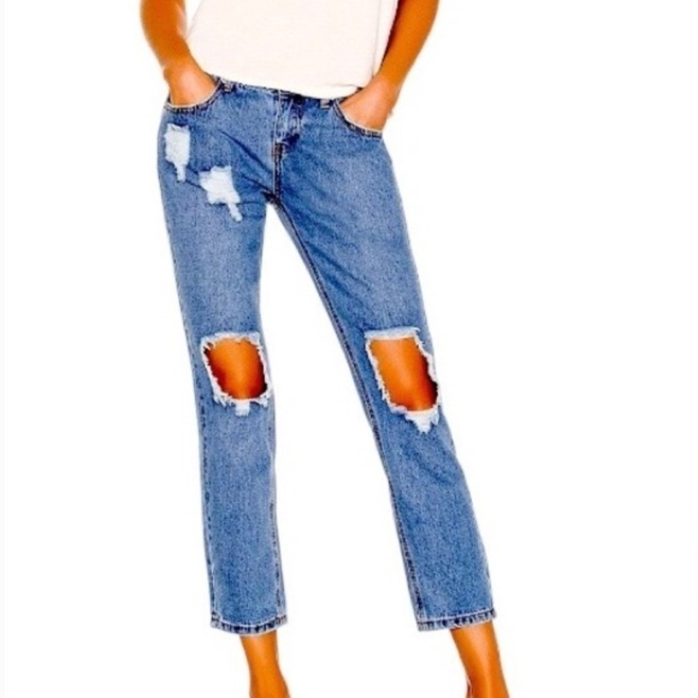 Superdown Revolve Women 25 Blue Distressed Denim Angie Girlfriend Ankle Jeans